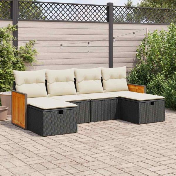 ARDEBO.de - 6-tlg. Garten-Sofagarnitur mit Kissen Schwarz Poly Rattan