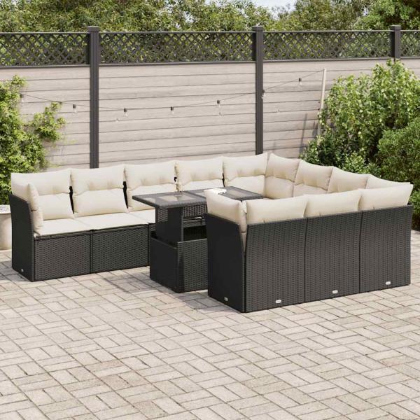 ARDEBO.de - 11-tlg. Garten-Sofagarnitur mit Kissen Schwarz Poly Rattan