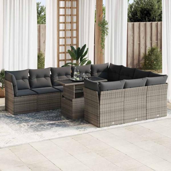 ARDEBO.de - 11-tlg. Garten-Sofagarnitur mit Kissen Grau Poly Rattan