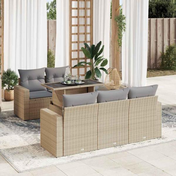 ARDEBO.de - 6-tlg. Garten-Sofagarnitur mit Kissen Beige Poly Rattan