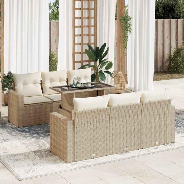 ARDEBO.de - 7-tlg. Garten-Sofagarnitur mit Kissen Beige Poly Rattan