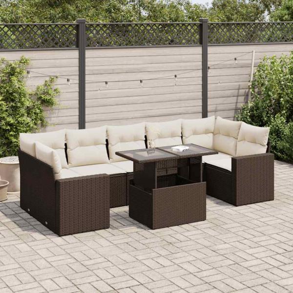 ARDEBO.de - 8-tlg. Garten-Sofagarnitur mit Kissen Braun Poly Rattan