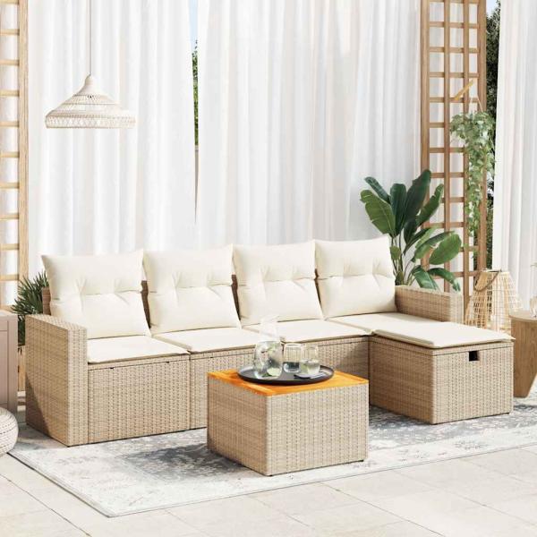 ARDEBO.de - 6-tlg. Garten-Sofagarnitur mit Kissen Beige Poly Rattan