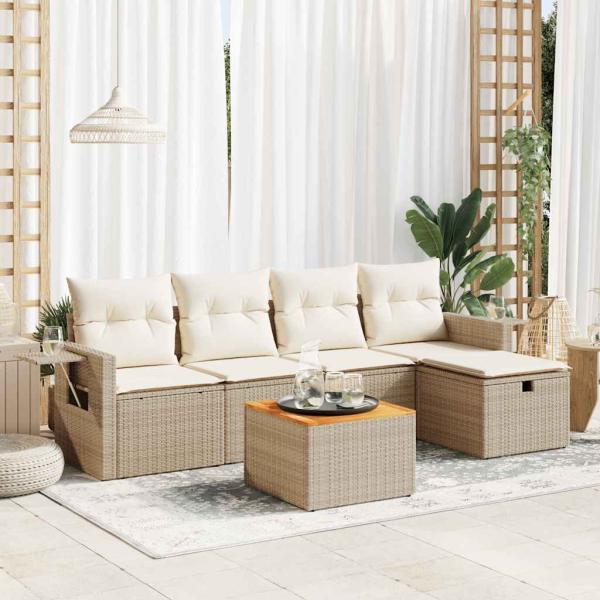 ARDEBO.de - 6-tlg. Garten-Sofagarnitur mit Kissen Beige Poly Rattan