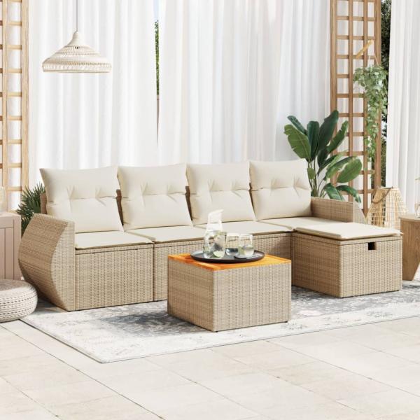 ARDEBO.de - 6-tlg. Garten-Sofagarnitur mit Kissen Beige Poly Rattan