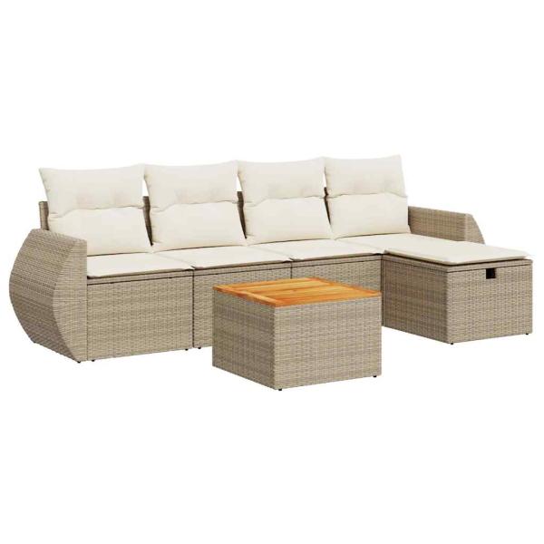 6-tlg. Garten-Sofagarnitur mit Kissen Beige Poly Rattan