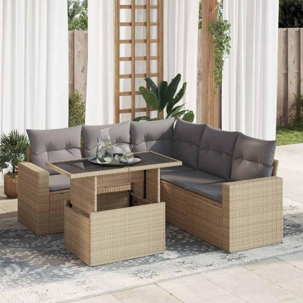 ARDEBO.de - 6-tlg. Garten-Sofagarnitur mit Kissen Beige Poly Rattan