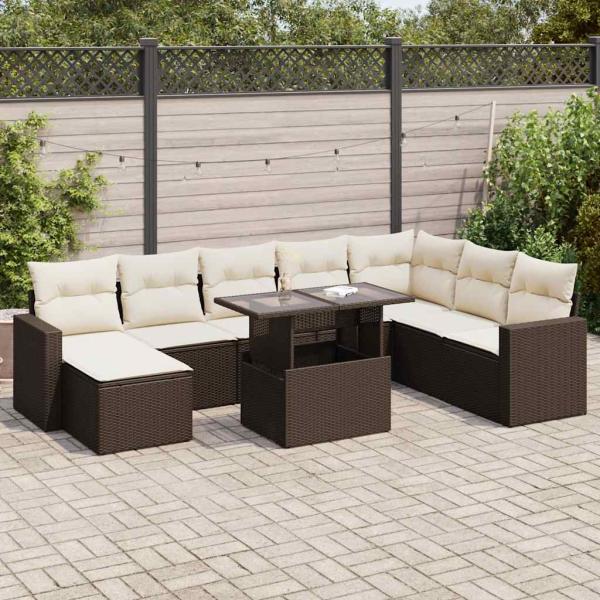 ARDEBO.de - 9-tlg. Garten-Sofagarnitur mit Kissen Braun Poly Rattan