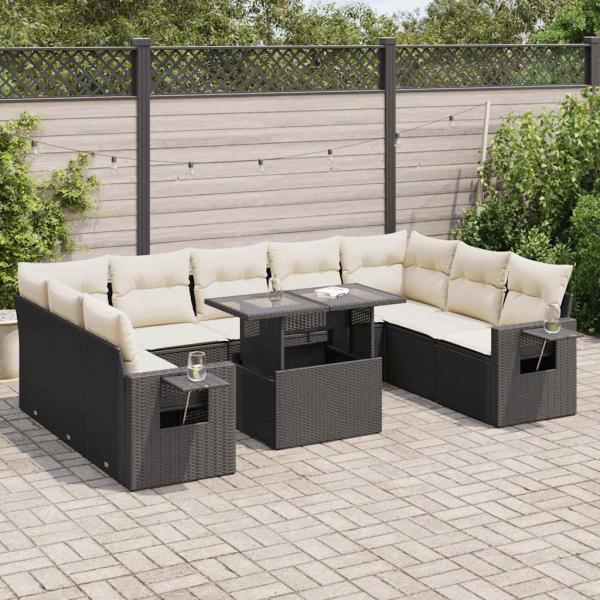 ARDEBO.de - 10-tlg. Garten-Sofagarnitur mit Kissen Schwarz Poly Rattan