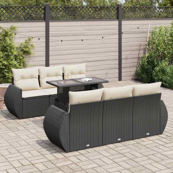 ARDEBO.de - 7-tlg. Garten-Sofagarnitur mit Kissen Schwarz Poly Rattan