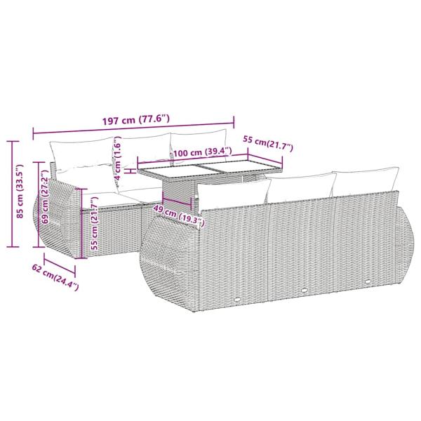 7-tlg. Garten-Sofagarnitur mit Kissen Schwarz Poly Rattan