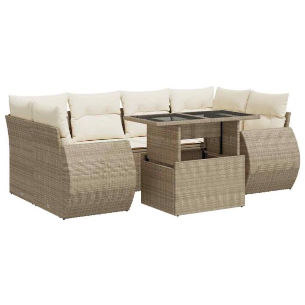7-tlg. Garten-Sofagarnitur mit Kissen Beige Poly Rattan