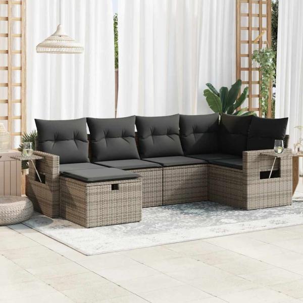 ARDEBO.de - 6-tlg. Garten-Sofagarnitur mit Kissen Grau Poly Rattan