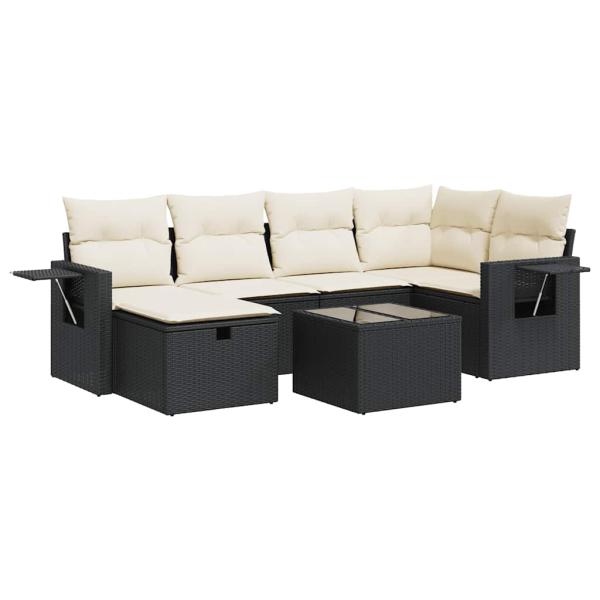 ARDEBO.de - 7-tlg. Garten-Sofagarnitur mit Kissen Schwarz Poly Rattan