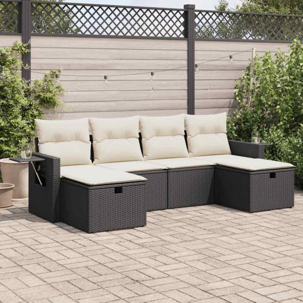 ARDEBO.de - 6-tlg. Garten-Sofagarnitur mit Kissen Schwarz Poly Rattan