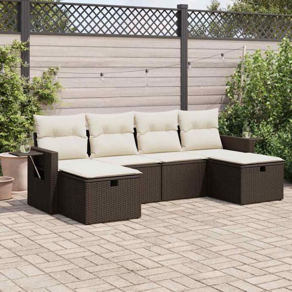 ARDEBO.de - 6-tlg. Garten-Sofagarnitur mit Kissen Braun Poly Rattan