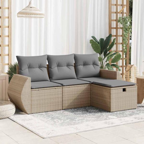 ARDEBO.de - 4-tlg. Garten-Sofagarnitur mit Kissen Beige Poly Rattan