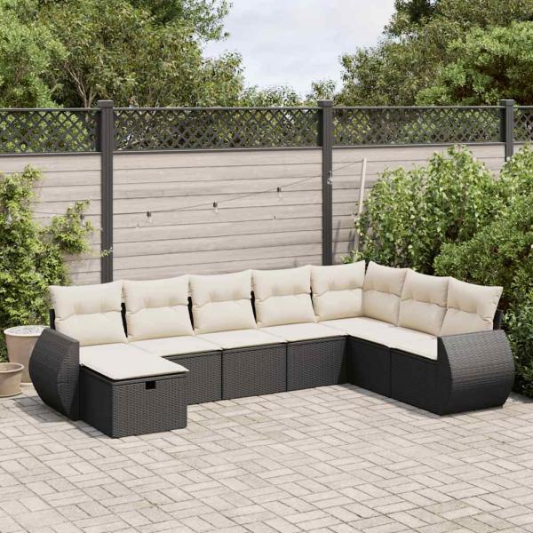 ARDEBO.de - 8-tlg. Garten-Sofagarnitur mit Kissen Schwarz Poly Rattan