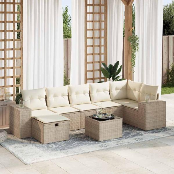 ARDEBO.de - 8-tlg. Garten-Sofagarnitur mit Kissen Beige Poly Rattan