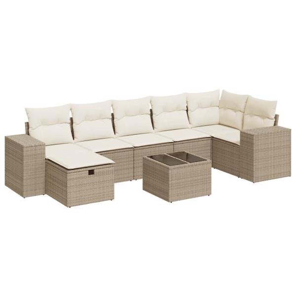 8-tlg. Garten-Sofagarnitur mit Kissen Beige Poly Rattan