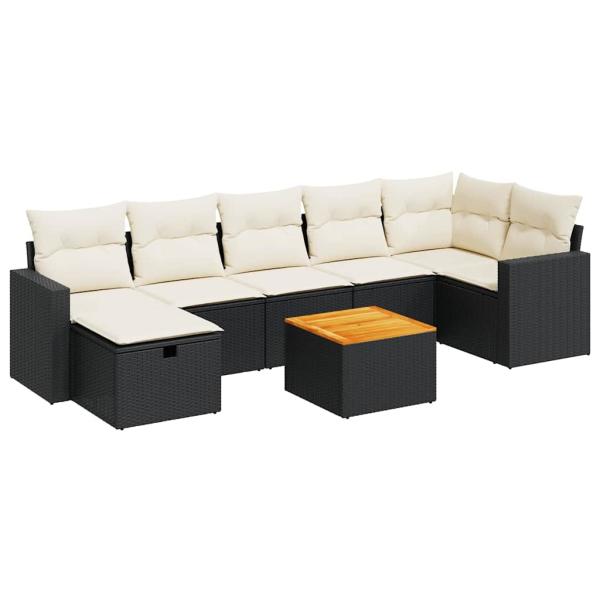 8-tlg. Garten-Sofagarnitur mit Kissen Schwarz Poly Rattan