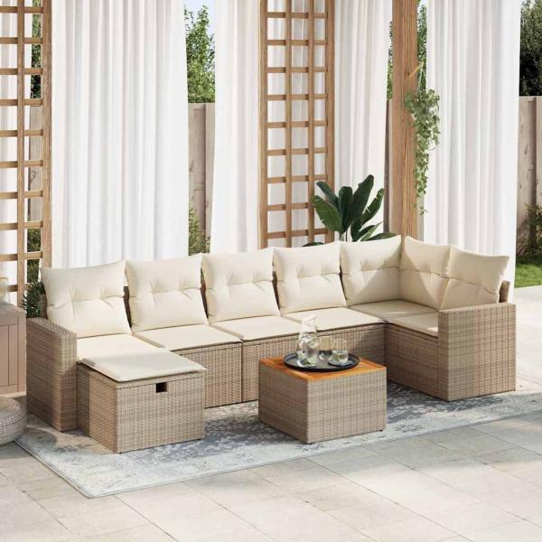 ARDEBO.de - 8-tlg. Garten-Sofagarnitur mit Kissen Beige Poly Rattan