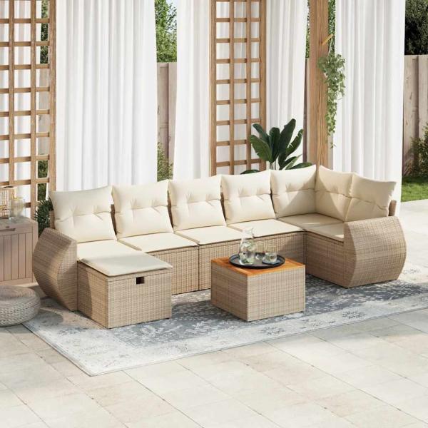 ARDEBO.de - 8-tlg. Garten-Sofagarnitur mit Kissen Beige Poly Rattan