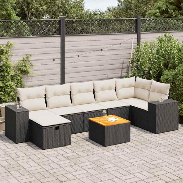 ARDEBO.de - 8-tlg. Garten-Sofagarnitur mit Kissen Schwarz Poly Rattan