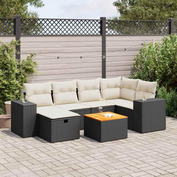 ARDEBO.de - 7-tlg. Garten-Sofagarnitur mit Kissen Schwarz Poly Rattan