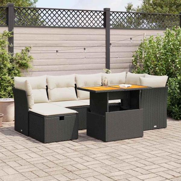 ARDEBO.de - 7-tlg. Garten-Sofagarnitur mit Kissen Schwarz Poly Rattan