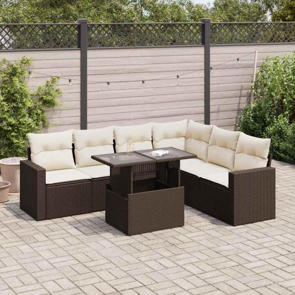 ARDEBO.de - 7-tlg. Garten-Sofagarnitur mit Kissen Braun Poly Rattan
