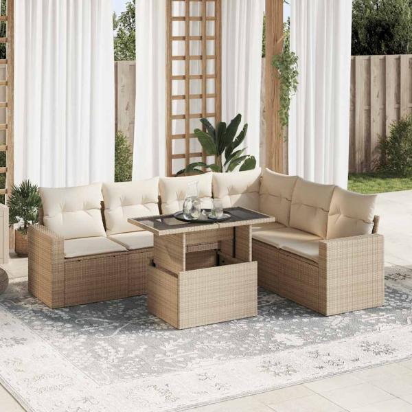 ARDEBO.de - 7-tlg. Garten-Sofagarnitur mit Kissen Beige Poly Rattan