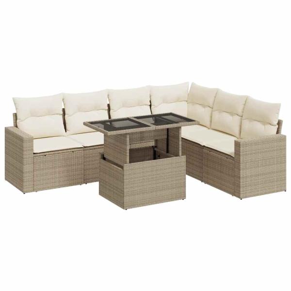 7-tlg. Garten-Sofagarnitur mit Kissen Beige Poly Rattan