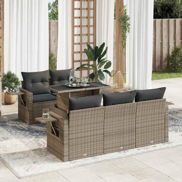 ARDEBO.de - 6-tlg. Garten-Sofagarnitur mit Kissen Grau Poly Rattan
