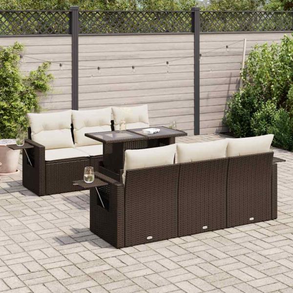 ARDEBO.de - 7-tlg. Garten-Sofagarnitur mit Kissen Braun Poly Rattan