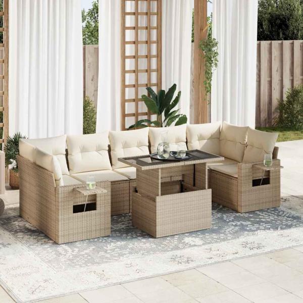 ARDEBO.de - 8-tlg. Garten-Sofagarnitur mit Kissen Beige Poly Rattan