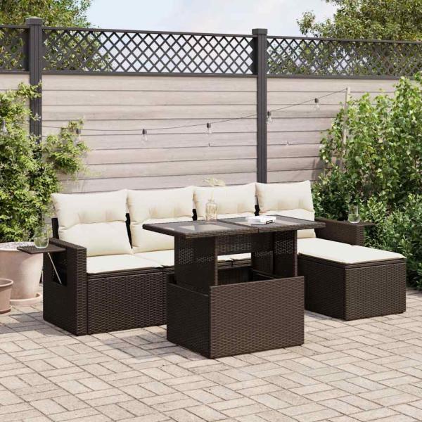 ARDEBO.de - 6-tlg. Garten-Sofagarnitur mit Kissen Braun Poly Rattan