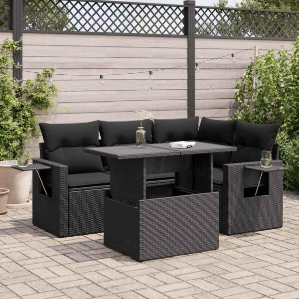 ARDEBO.de - 5-tlg. Garten-Sofagarnitur mit Kissen Schwarz Poly Rattan