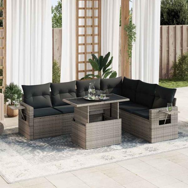 ARDEBO.de - 7-tlg. Garten-Sofagarnitur mit Kissen Grau Poly Rattan