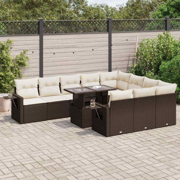 ARDEBO.de - 11-tlg. Garten-Sofagarnitur mit Kissen Braun Poly Rattan