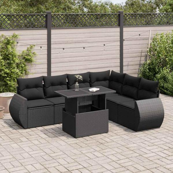 ARDEBO.de - 7-tlg. Garten-Sofagarnitur mit Kissen Schwarz Poly Rattan