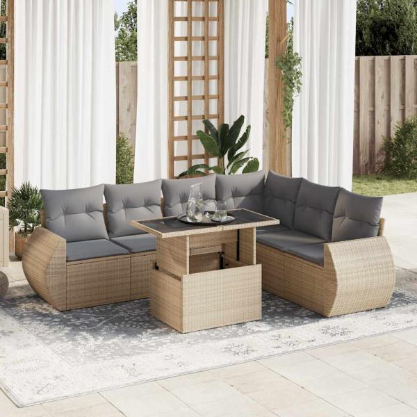 ARDEBO.de - 7-tlg. Garten-Sofagarnitur mit Kissen Beige Poly Rattan