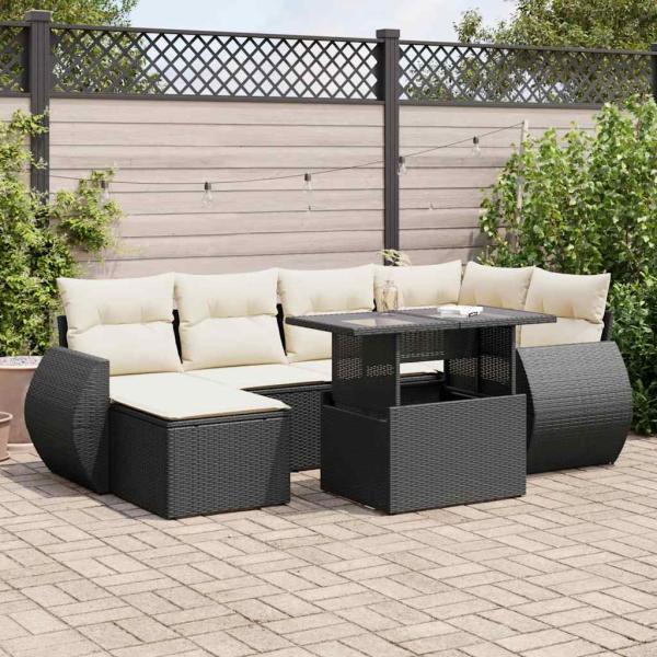 ARDEBO.de - 7-tlg. Garten-Sofagarnitur mit Kissen Schwarz Poly Rattan