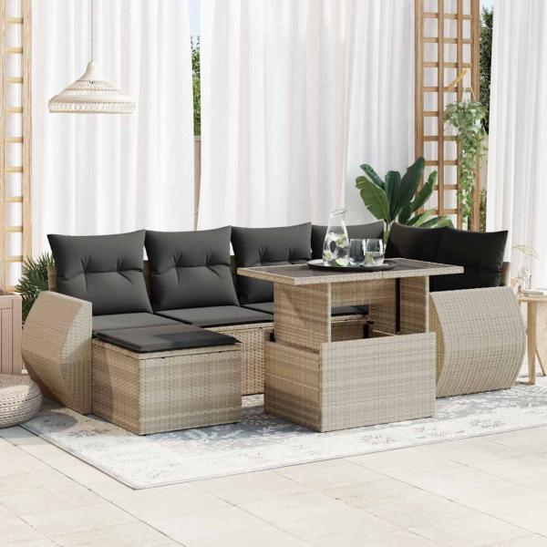 ARDEBO.de - 7-tlg. Garten-Sofagarnitur mit Kissen Hellgrau Poly Rattan