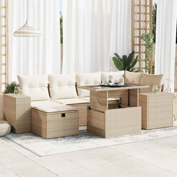 ARDEBO.de - 8-tlg. Garten-Sofagarnitur mit Kissen Beige Poly Rattan