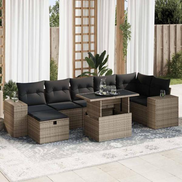 ARDEBO.de - 5-tlg. Garten-Sofagarnitur mit Kissen Grau Poly Rattan