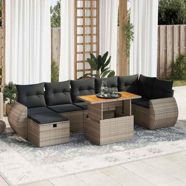 ARDEBO.de - 5-tlg. Garten-Sofagarnitur mit Kissen Grau Poly Rattan Akazie