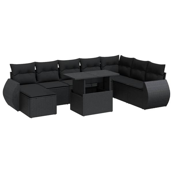 ARDEBO.de - 9-tlg. Garten-Sofagarnitur mit Kissen Schwarz Poly Rattan