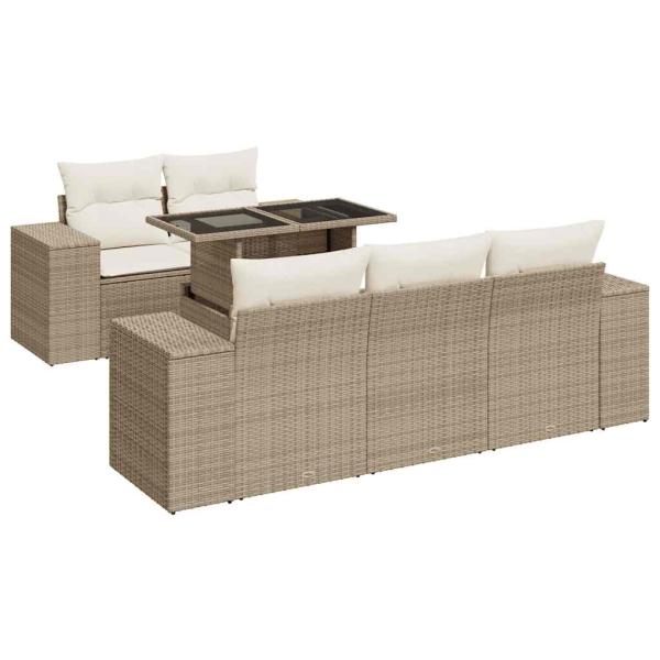 ARDEBO.de - 6-tlg. Garten-Sofagarnitur mit Kissen Beige Poly Rattan
