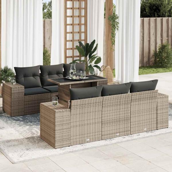 ARDEBO.de - 7-tlg. Garten-Sofagarnitur mit Kissen Grau Poly Rattan